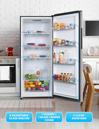 Commercial Cool 11.1 Cu. Ft. Convertible Freezer Refrigerator, Upright Fridge with Glass Shelves, Reversible Door, ENERGY STAR rated, Auto Defrost