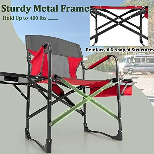 CHIUYN Camping Chair  Folding Directors Chair with    Pocket  Cooler Bag  Shoulder Strap  Handle   Chair   Chair  Support 400 Lbs Lawn Chair for