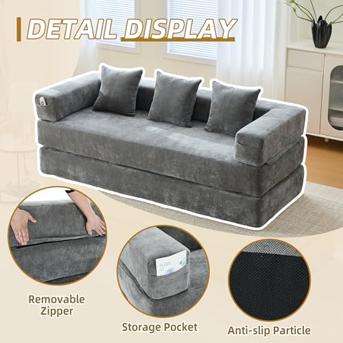 Convertible Sleeper Sofa Bed with Cylindrical Pillow, Corduroy Folding Mattress Couch with Fixed-Shape Frame
