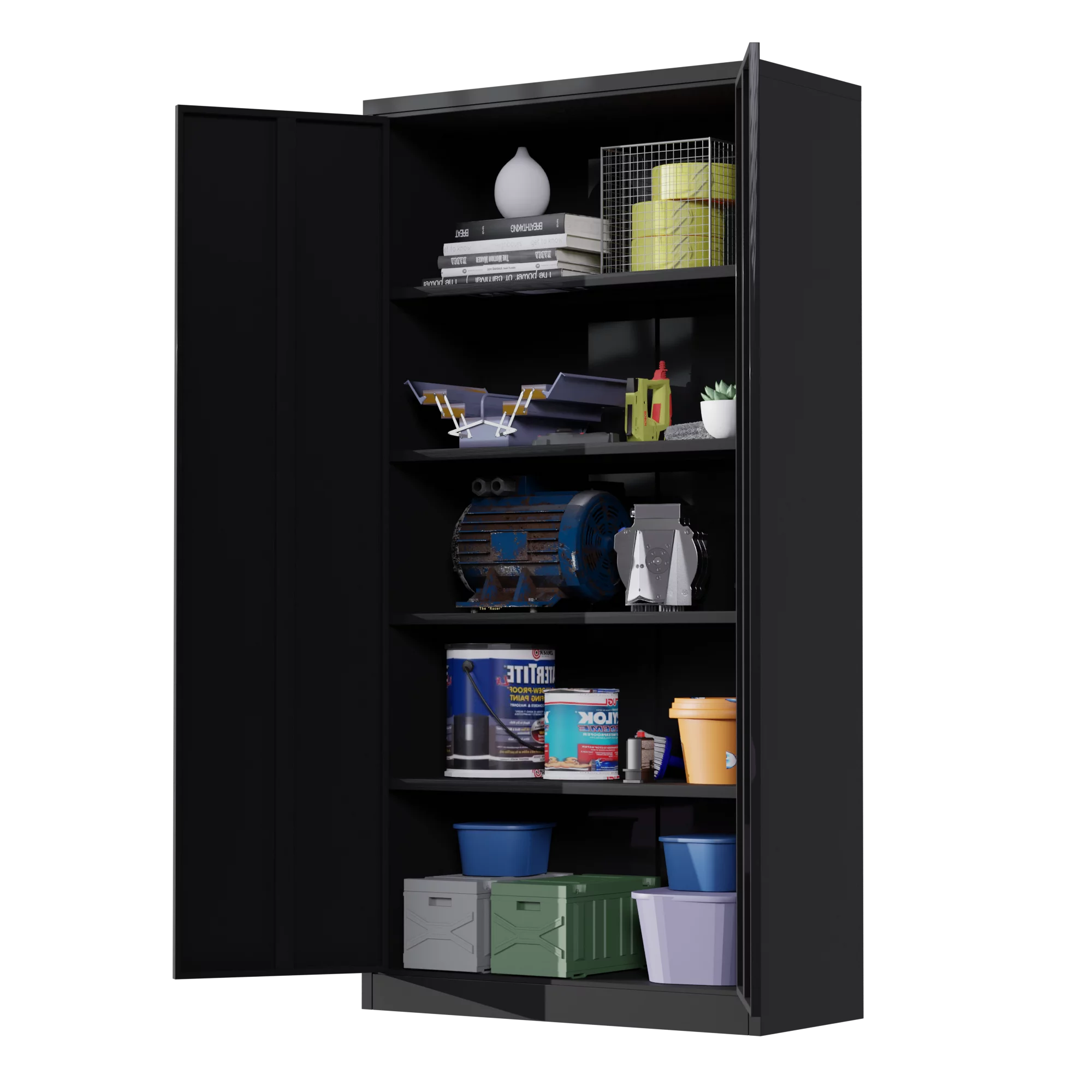 Zakamaur 72"H Black Industrial Metal Garage Storage Cabinet, Lockable Steel Utility Cabinets with 4 Adjustable Shelves, Assembly Required