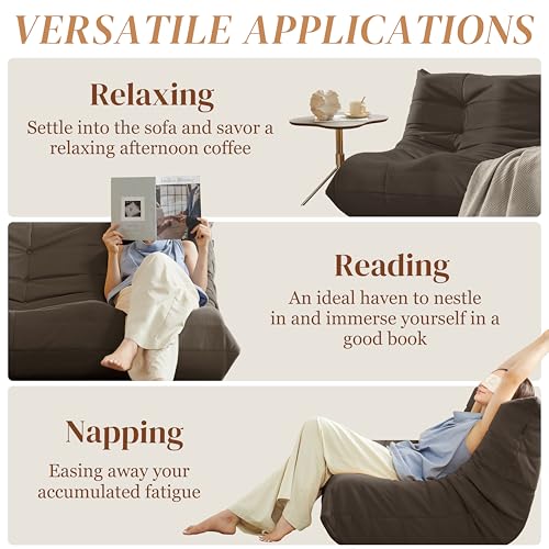 Bean Bag Chair for Adults - Suede & Microfiber Fireside Floor Chair, Comfortable Corner Lounge Sofa for Living Room, Bedroom, Office (3-Seater, Beige)