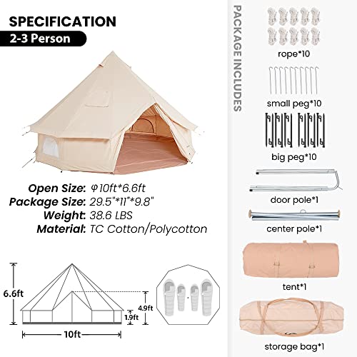 MC TOMOUNT Canvas Tent Bell Tent Yurt with Stove Jack Zipped Removable Floor for Glamping Truck Car Camping