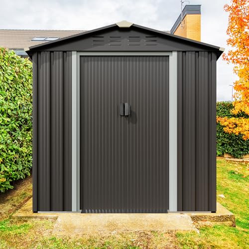 JYQAQA 5x3 FT Outdoor Garden Storage Shed, Waterproof Metal Garden Sheds with Window and Lockable Double Door