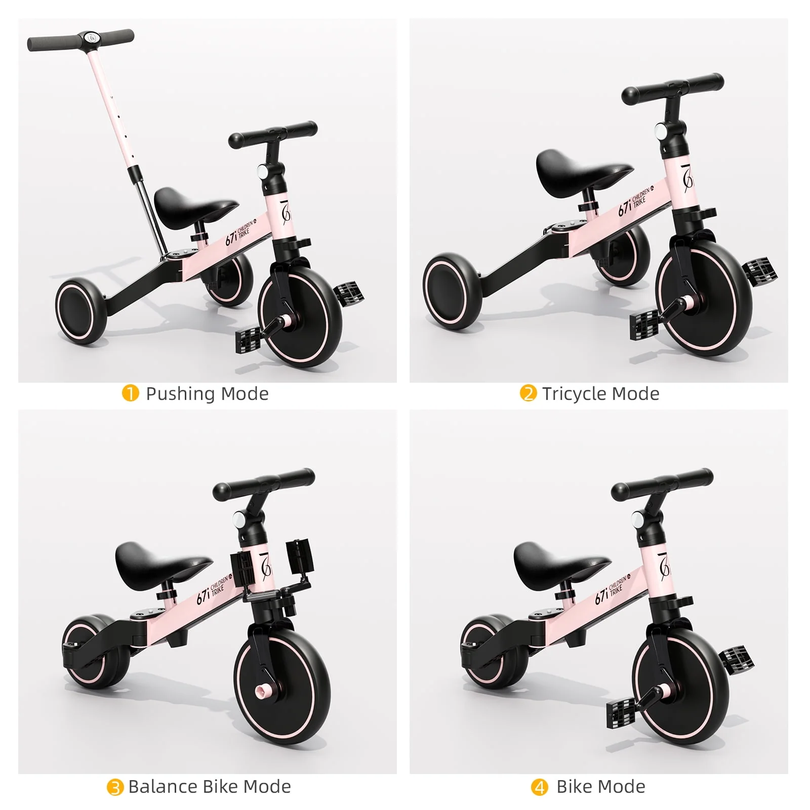 KORIMEFA Toddler Bike with Push Handle,Tricycles for 1 to 3 Years Old, Toddler Tricycle with Push Handle for Boy Girl, Baby Bike Balance Bike