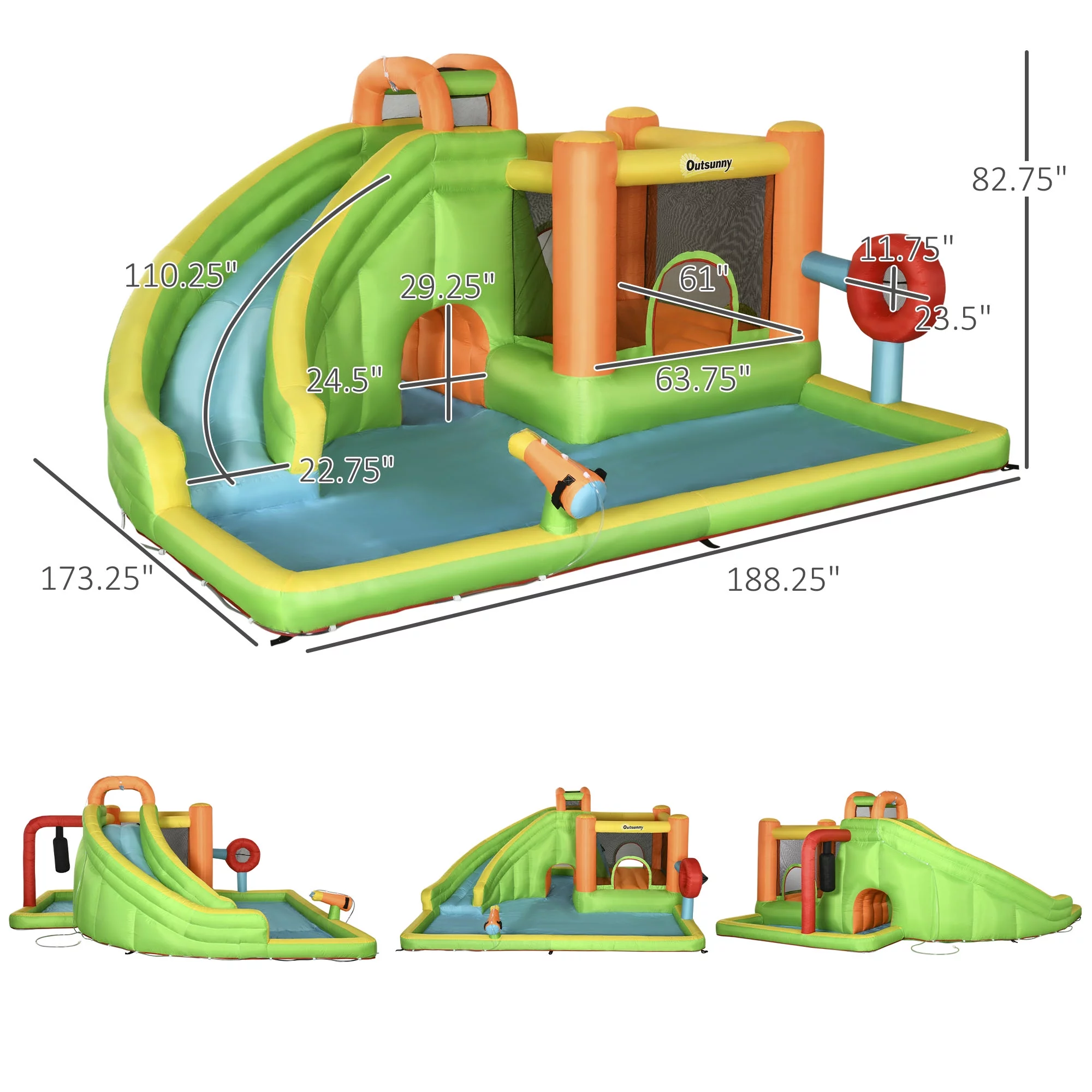 Outsunny 7-in-1 Inflatable Water Slide, Kids Castle Bounce House Includes Slide, trampoline, Pool, Water Cannon, Ball-target, Boxing Post