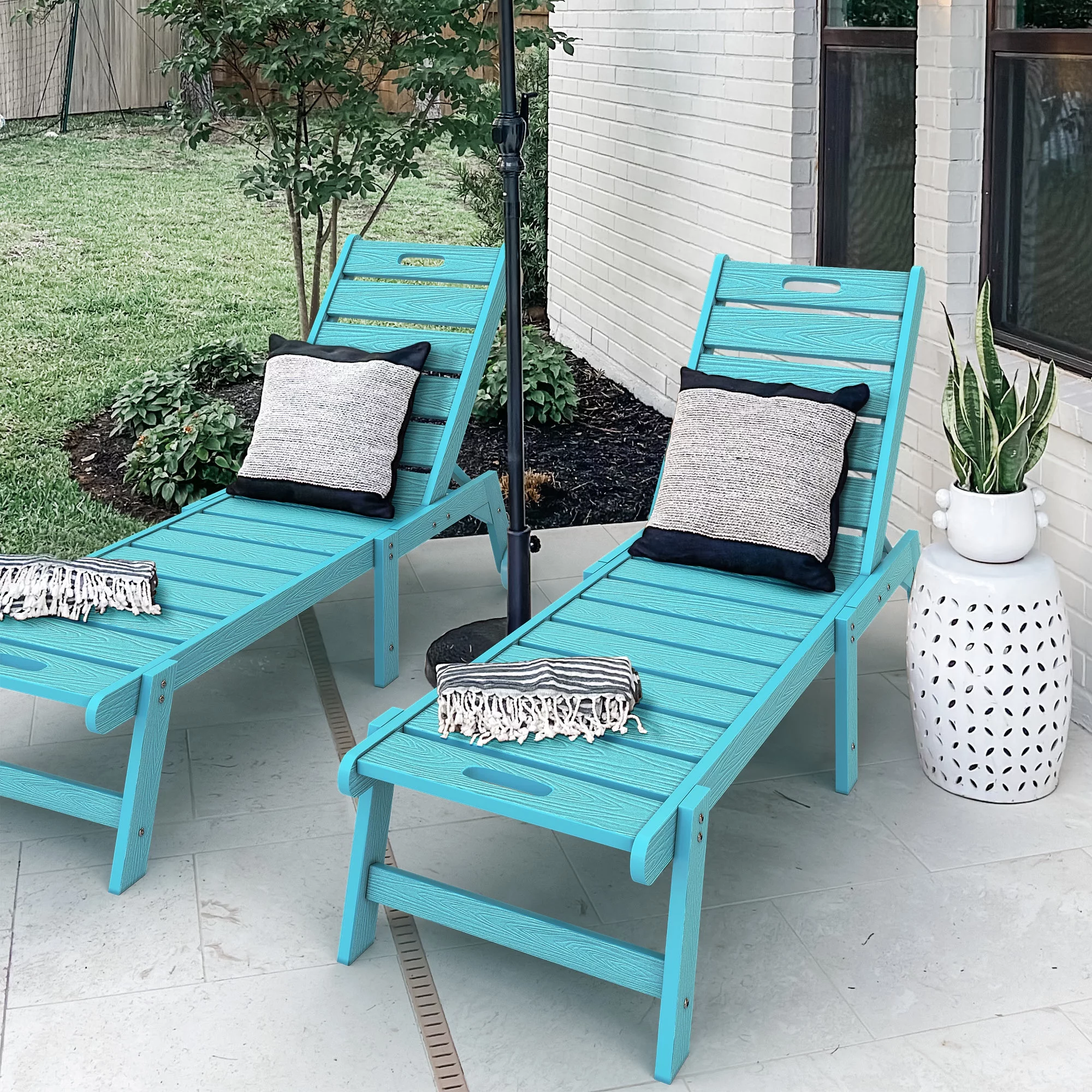 Dextrus 2 Pieces Patio Chaise Lounge Chairs Furniture Set, Pool Reclining Chaise Chairs With Wheels