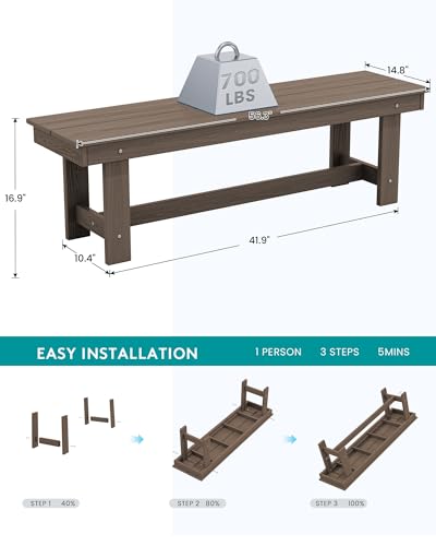 SERWALL Outdoor HDPE Dining Table Set, 7-Piece Outdoor Dining Table Sets with Umbrella Hole Cut-Out Table and 6 Chairs, Gray