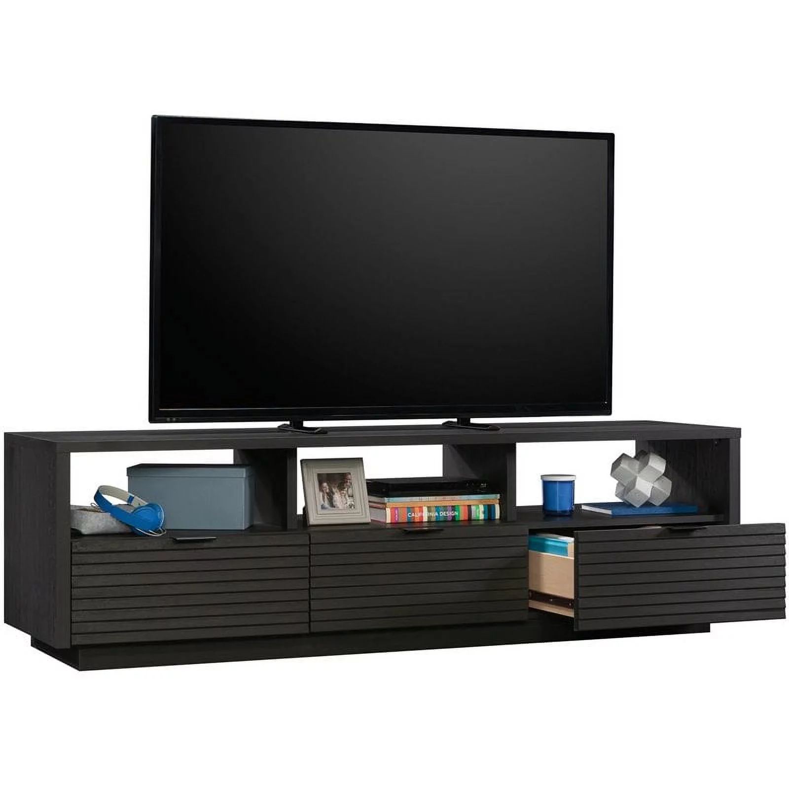 Sauder Harvey Park TV Stand with Drawers for TVs up to 70", Raven Oak Finish