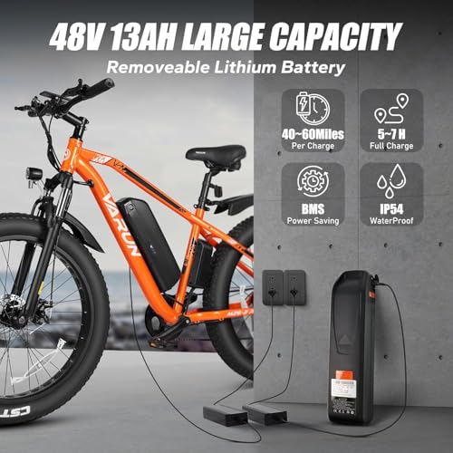 VARUN E Bikes for Men - Peak 750W Ebikes for Adults - Fat Tire Electric Bike Up to 25MPH 60+ Miles with 48V 13AH Removable Battery
