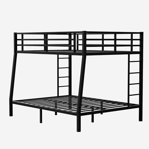 Heavy Duty Bunk Bed Frame with Ladder, Twin XL Over Twin XL Bunk Beds with Safety Guardrails, Adults Bunk Beds with Noise-Reducing Rubber Stoppers