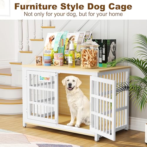 EasyCom 48"/42"/33" Dog Crate Furniture with Name Tag, Heavy Duty Dog Kennel Indoor for Large Dogs