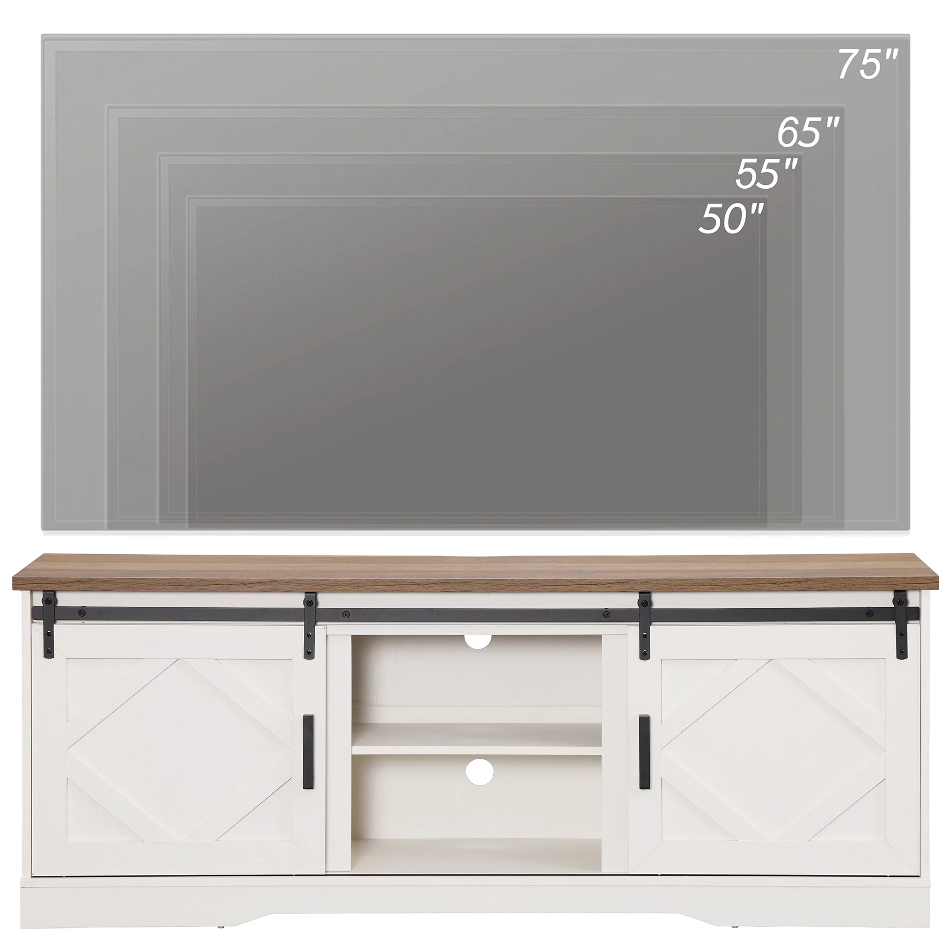 WAMPAT Farmhouse TV Stand Modern Sliding Barn Door Entertainment Center for TVs Up to 75 inch