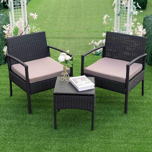 PROHIKER 3 PCS Patio Rattan Conversation Chairs Set, Outdoor Patio Furniture Balcony Furniture Set