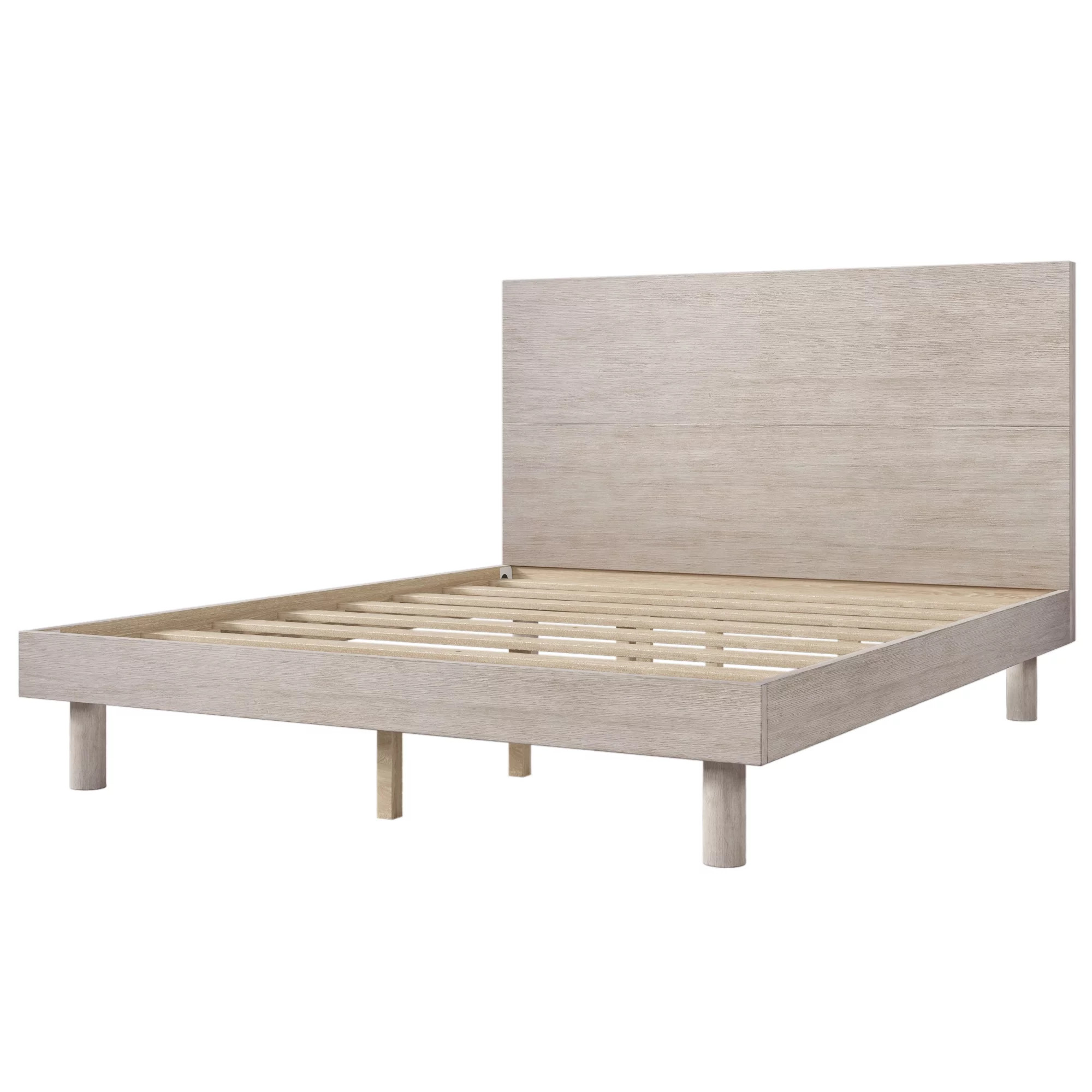 Royard Oaktree Queen Size Platform Bed Frame with Headboard Modern Concise Style Solid Wood Bed Frame with Slats, No Box Spring Needed, Stone Gray