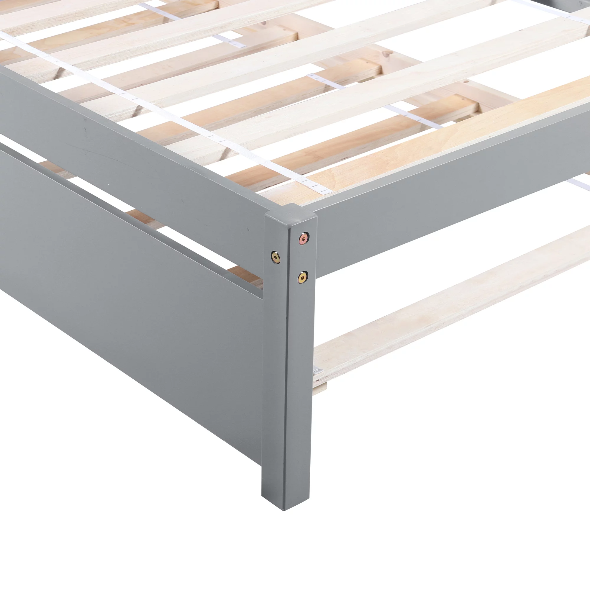 Euroco Twin Size Wood Platform Bed with Trundle for Kids, Gray