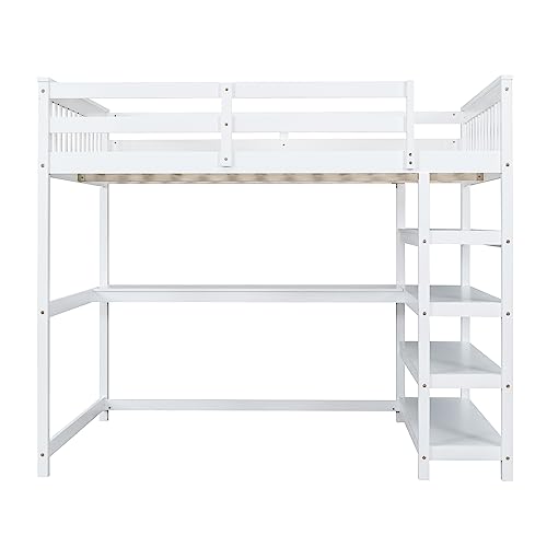Harper & Bright Designs Full Loft Bed with Desk and Wardrobe,Solid Wood Loft Bed Frame Full with Storage Drawers for Kids Teens Adults