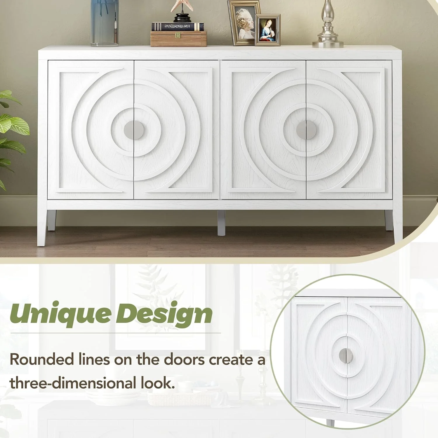 Farmhouse Sideboard Buffet Cabinet With 4 Doors Solid Wood Kitchen Sideboard Cabinet With Metal Handles For Living Room Entrance Rustic Sideboard
