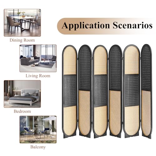 4 Panel Room Dividers and Folding Privacy Screens, 5.6Ft Wooden Pegboard Display, Privacy Dividers for Bedroom
