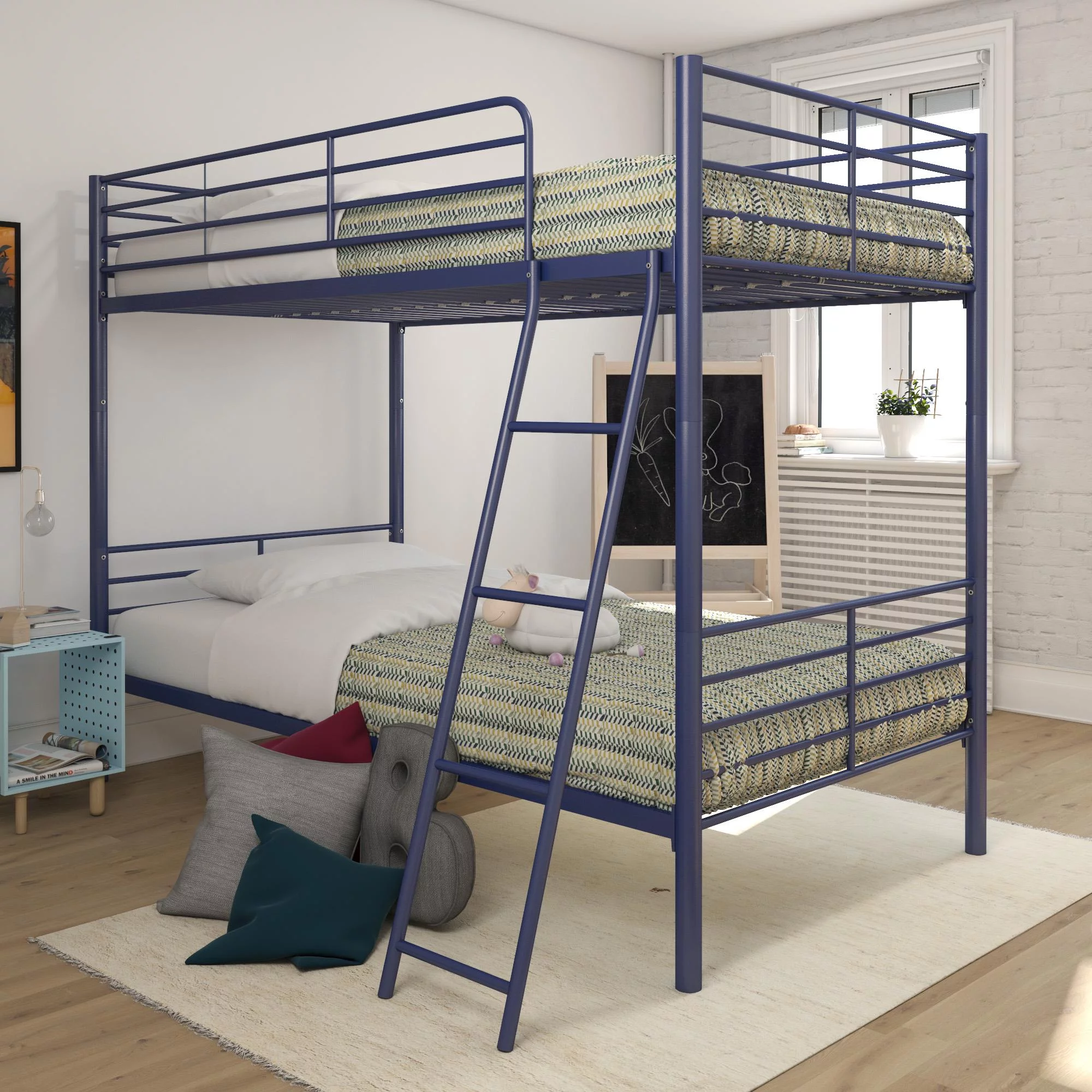 Mainstays Convertible Twin over Twin Metal Bunk Bed, Blue