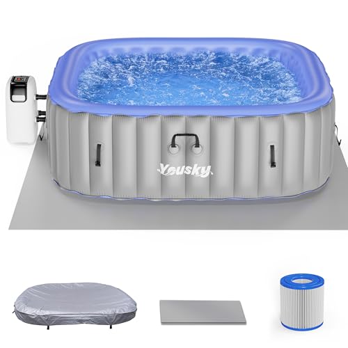 Inflatable Hot Tub 6-8 Person – Portable with 120 Bubble Jets, 42°C Heating & Filtration System, Durable PVC Material, Hot Tub Cover