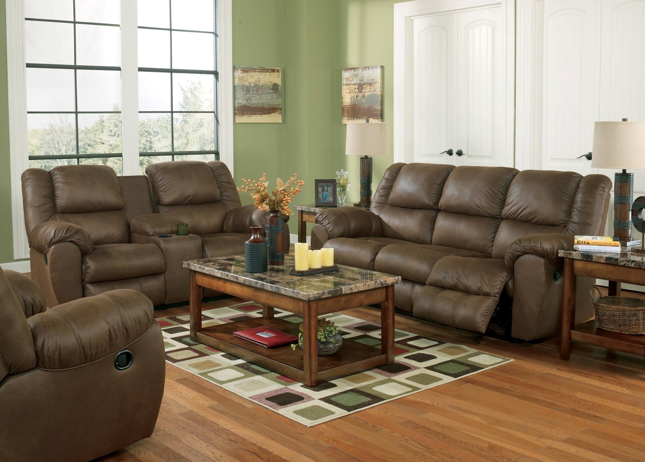 Ashley Quarterback Canyon Reclining Loveseat with Console 3270194