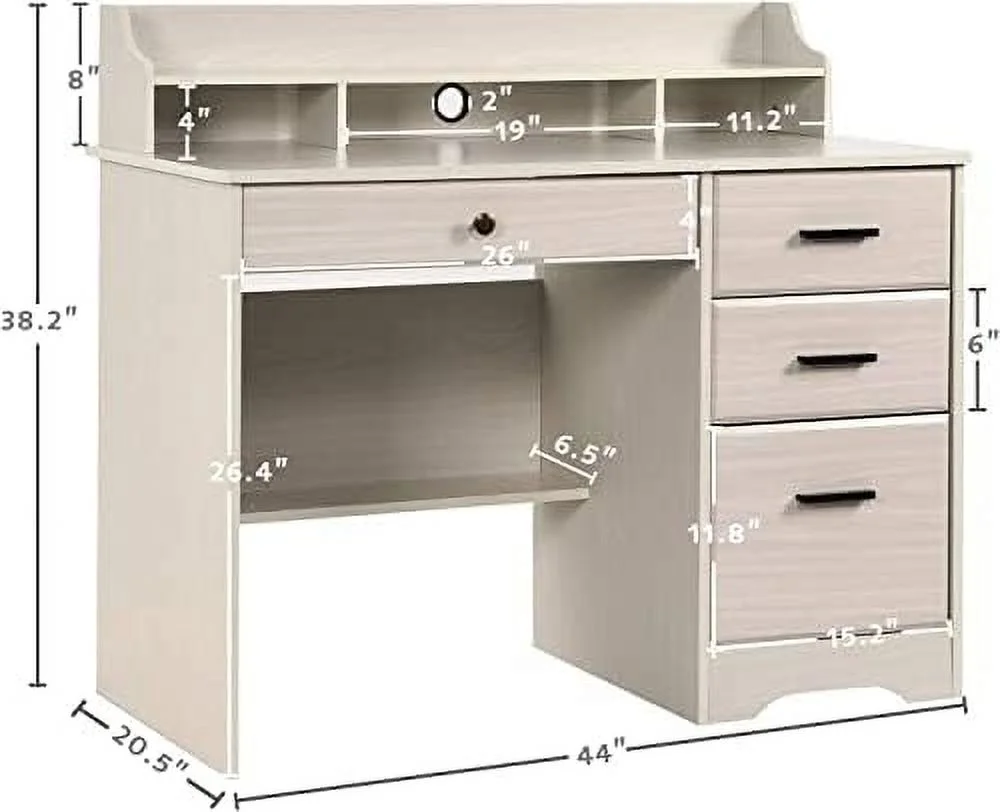 HJZUINIUNIU Computer Desk with 4 Drawers and Small Office Desk with File Drawers and Hutch Farmhouse Wood Writing Student Table for Home Office