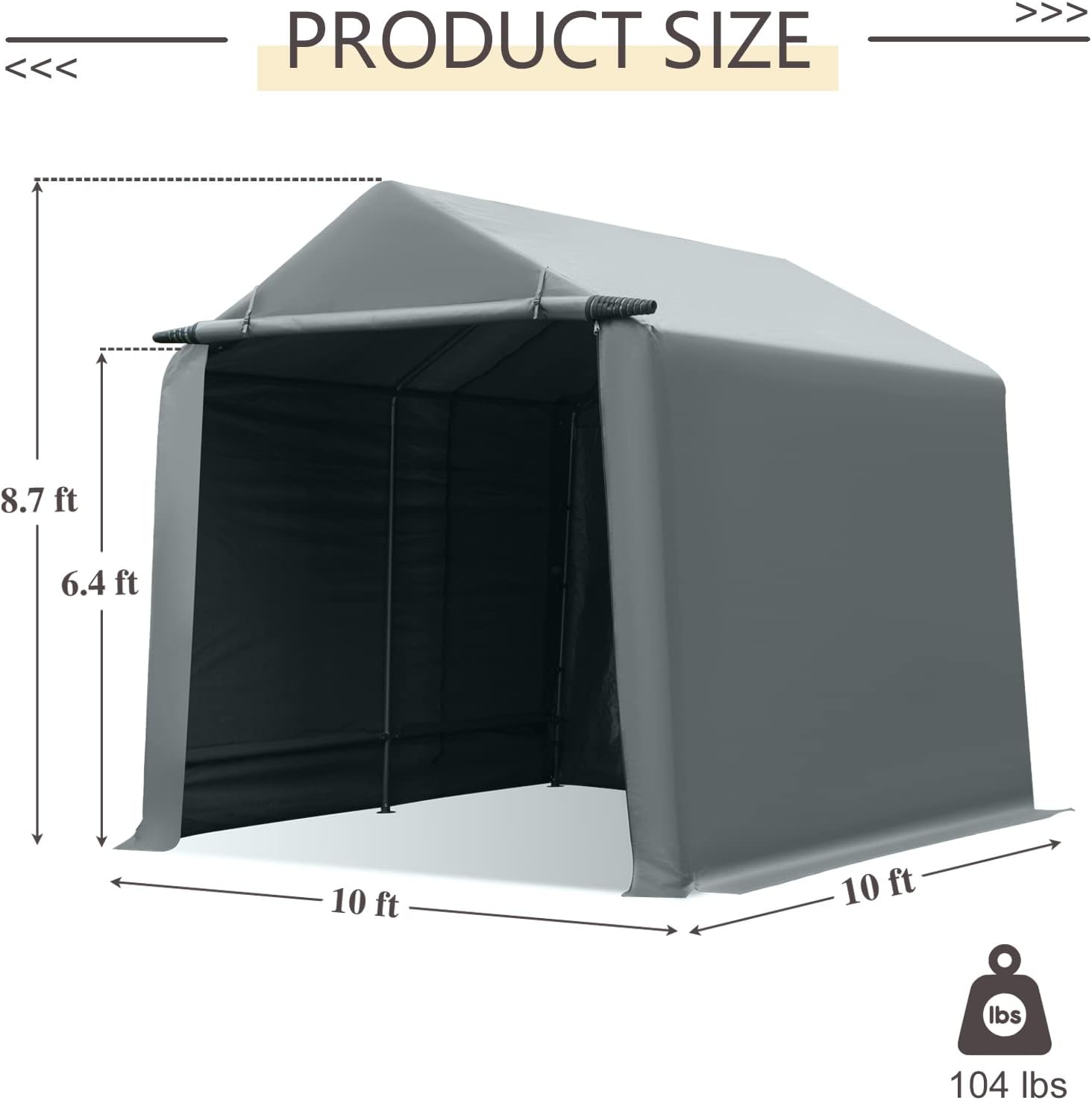 Gardesol Storage Shelter, 6x8 ft Portable Shed Outdoor Carport with Roll-up Zipper Door, Waterproof and UV Resistant Outdoor Storage Shed for Bike