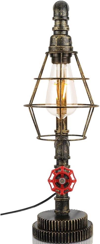 EFAYCRR Steampunk Table Lamp, Gear Wheel Base Desk Lamp Vintage Industrial Water Pipe Light for Bedside Table Nightstand Bar Restaurant Cafe