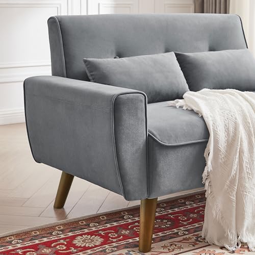 48.8" Small Loveseat Sofa, Mid Century Modern Love Seat Couch with Back Cushions and Wood Legs, 2 Seater Couches for Living Room, Bedroom