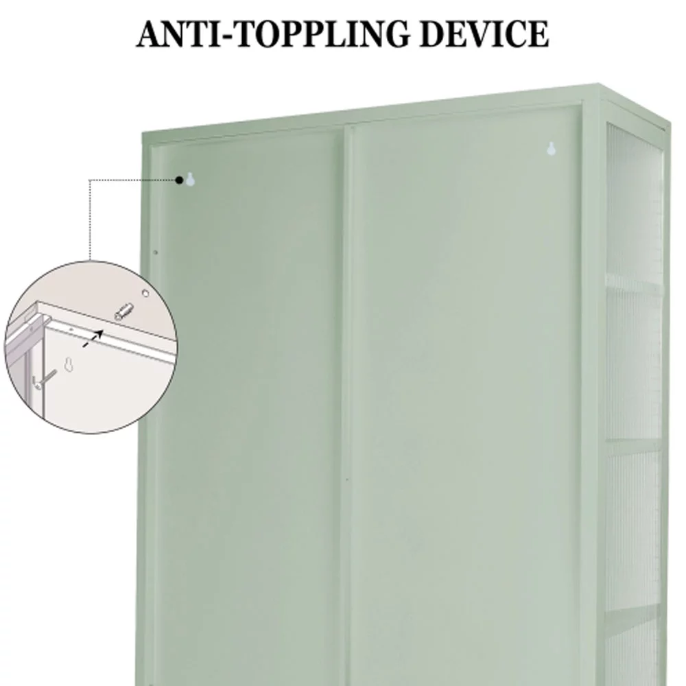 Double Glass Door Storage Cabinet with Adjustable Shelves and Feet Cold-Rolled Steel Sideboard Furniture, Mint green - Radiant Selections