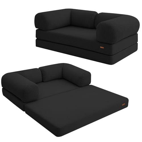 COMAX Folding Sofa Bed, Convertible Chair Bed Corduroy 3-in-1 Foldable Floor Couch with High-Density Foam, Futon Sofa Sleeper Mattress
