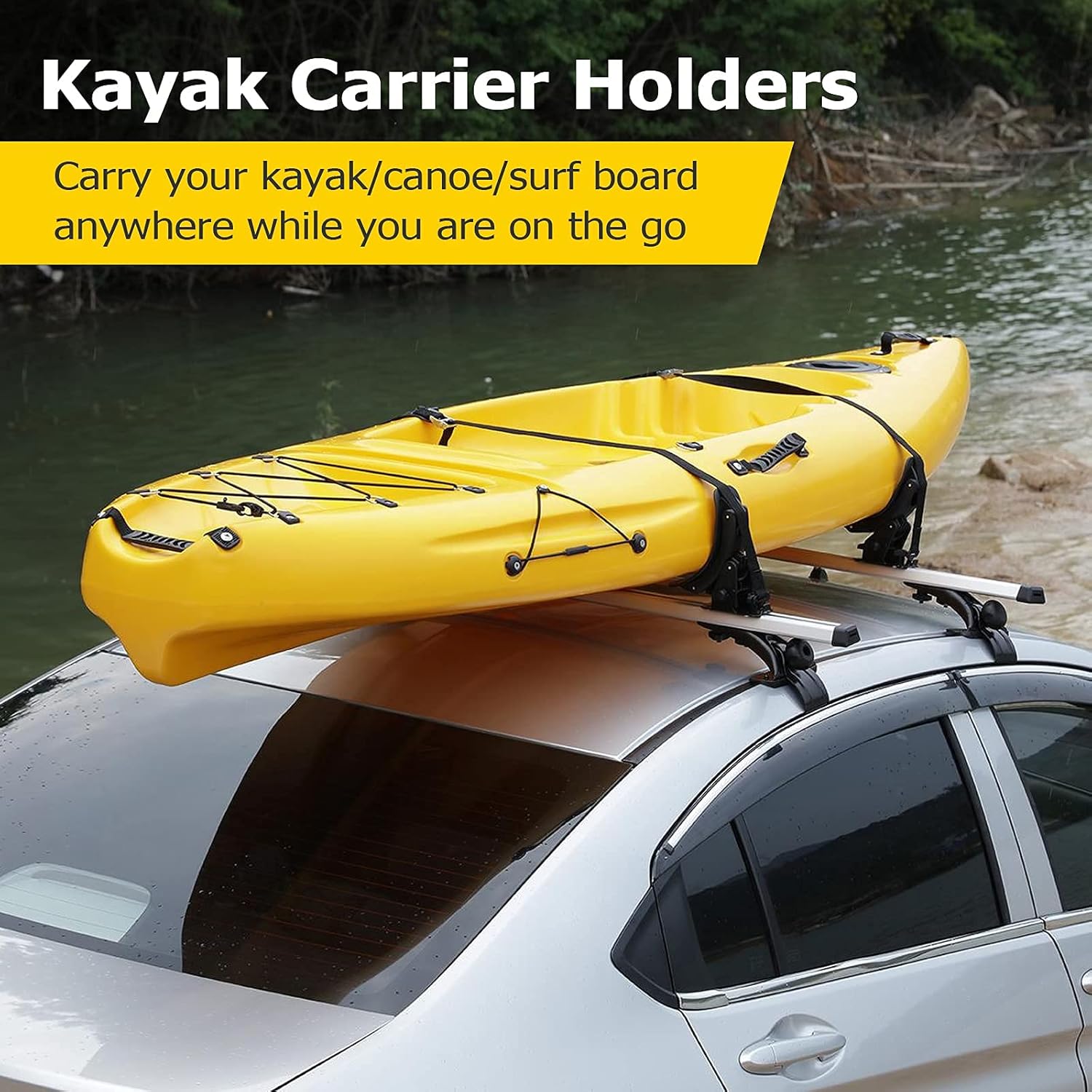 AUXMART Kayak Roof Racks Universal Saddles Kayak Carrier Mount Roof Top Mounted on Roof Racks for Canoe Boat Paddle Board Surfboard Car SUV Crossbar