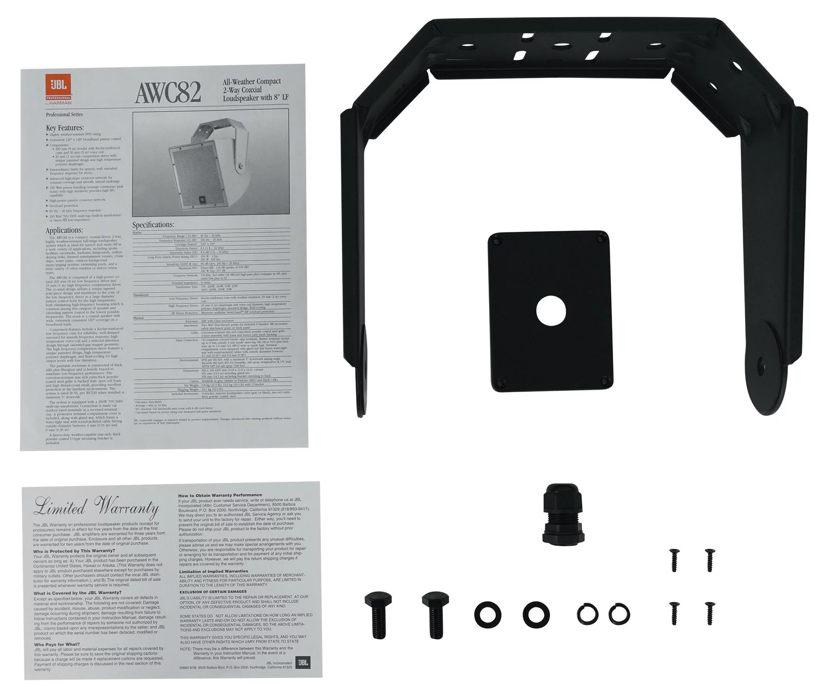 (4) JBL AWC82-BK 8" Black Indoor/Outdoor 70V Surface Mount Commercial Speakers