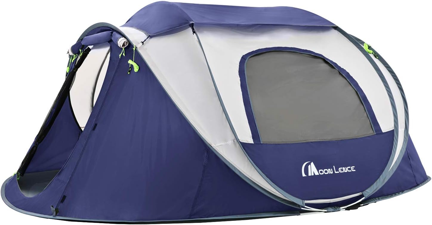 Moon Lence Pop up Tent 4 Person Camping Tent Waterproof Tent 3 Ventilated mesh Windows, 2 Big Doors Instant Tent for Family Easy Setup