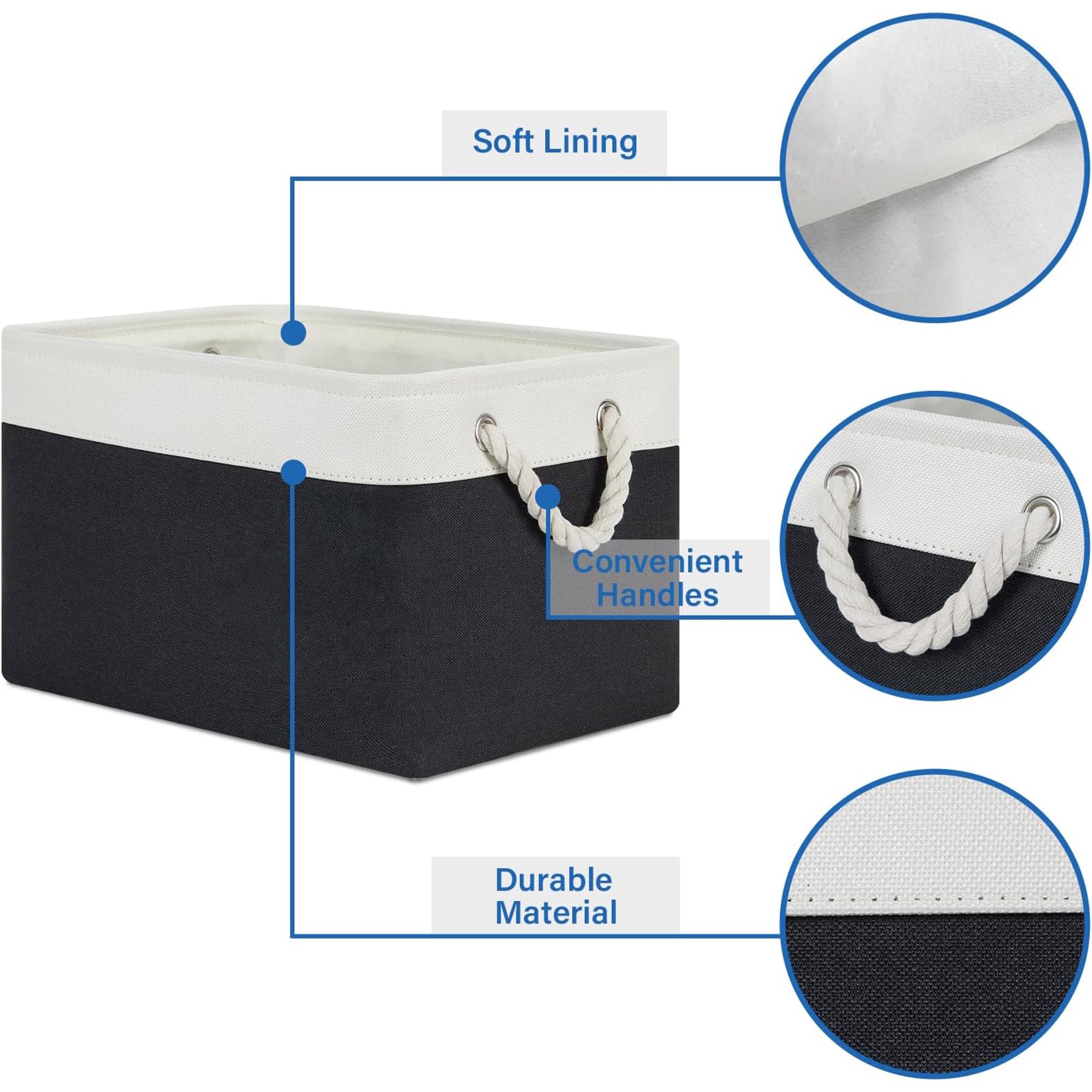 Fabric Storage Baskets 4Pack Storage Bins Decorative Basket for Gift, Clothes Bin with Rope Handle, Rectangle Baskets for Storage, Blankets(White&amp