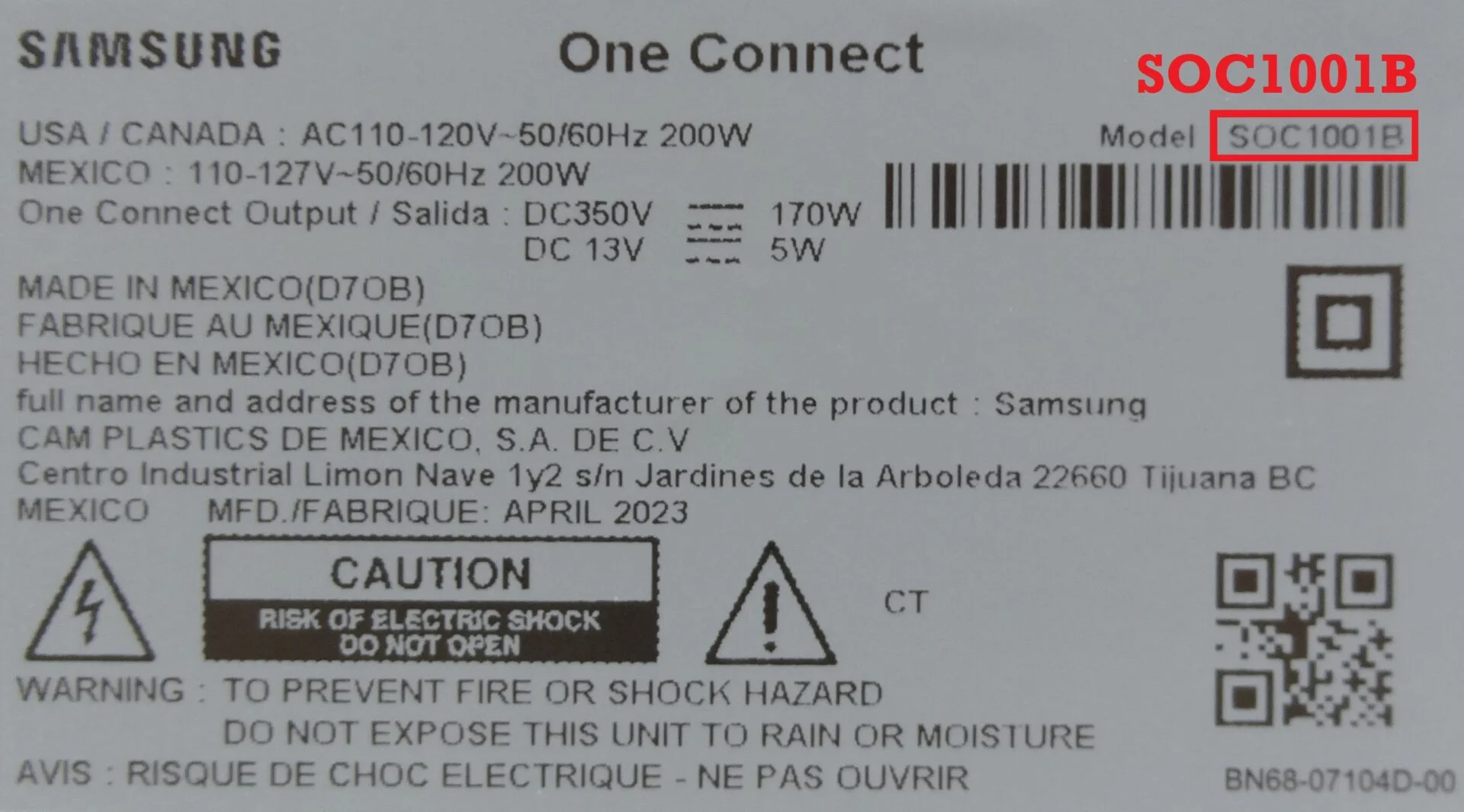 New Samsung QN50LS03B QN43LS03B One Connect *NO CORDS* BN96-54788L [SOC1001B]