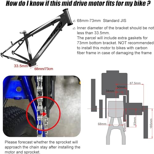 BAFANG BBSHD 48V/52V 500W 750W 1000W Mid Drive Kit with Battery Optional BBS01 BBS02 8FUN DIY Conversion Kit with LCD Display & Chainring Mountain