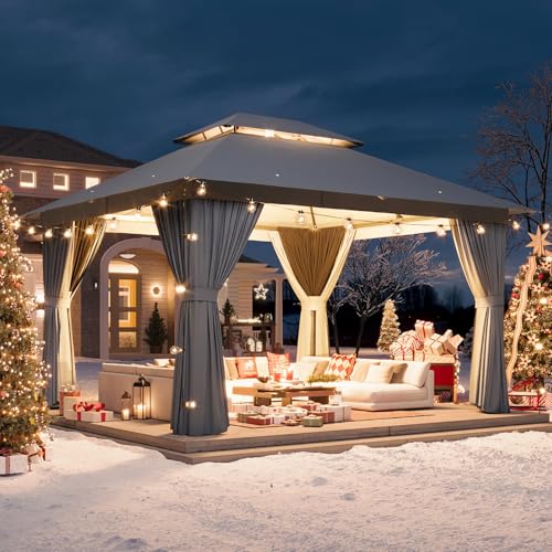 Aoxun 10'x12' Outdoor Patio Gazebo, Heavy Duty Party Tent with Wind-Resistant Ropes
