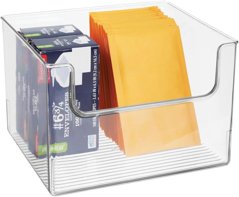 mDesign Modern Plastic Open Front Dip Storage Organizer Bin Basket for Home Office Organization - Shelf, Cubby, Cabinet