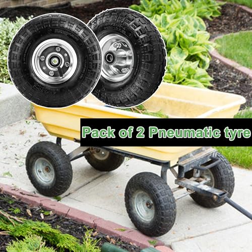 (2 Pack) 4.10/3.50-4 Tire and Wheel - 10 Inch Heavy Duty Pneumatic Tire with 5/8" Bearings and 2.2" Offset Hub - Compatible with Hand Truck