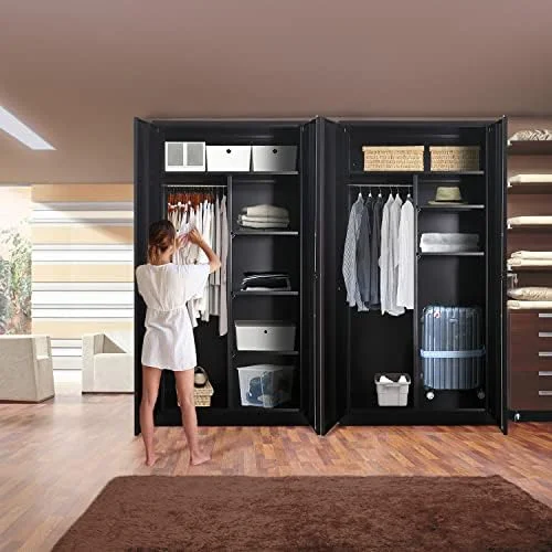 RUNFAYBIU Metal Wardrobe Closet - 72" Bedroom Armoires with Lock   Locker with Adjustable Shelves and Removable Hanging Rods (White)