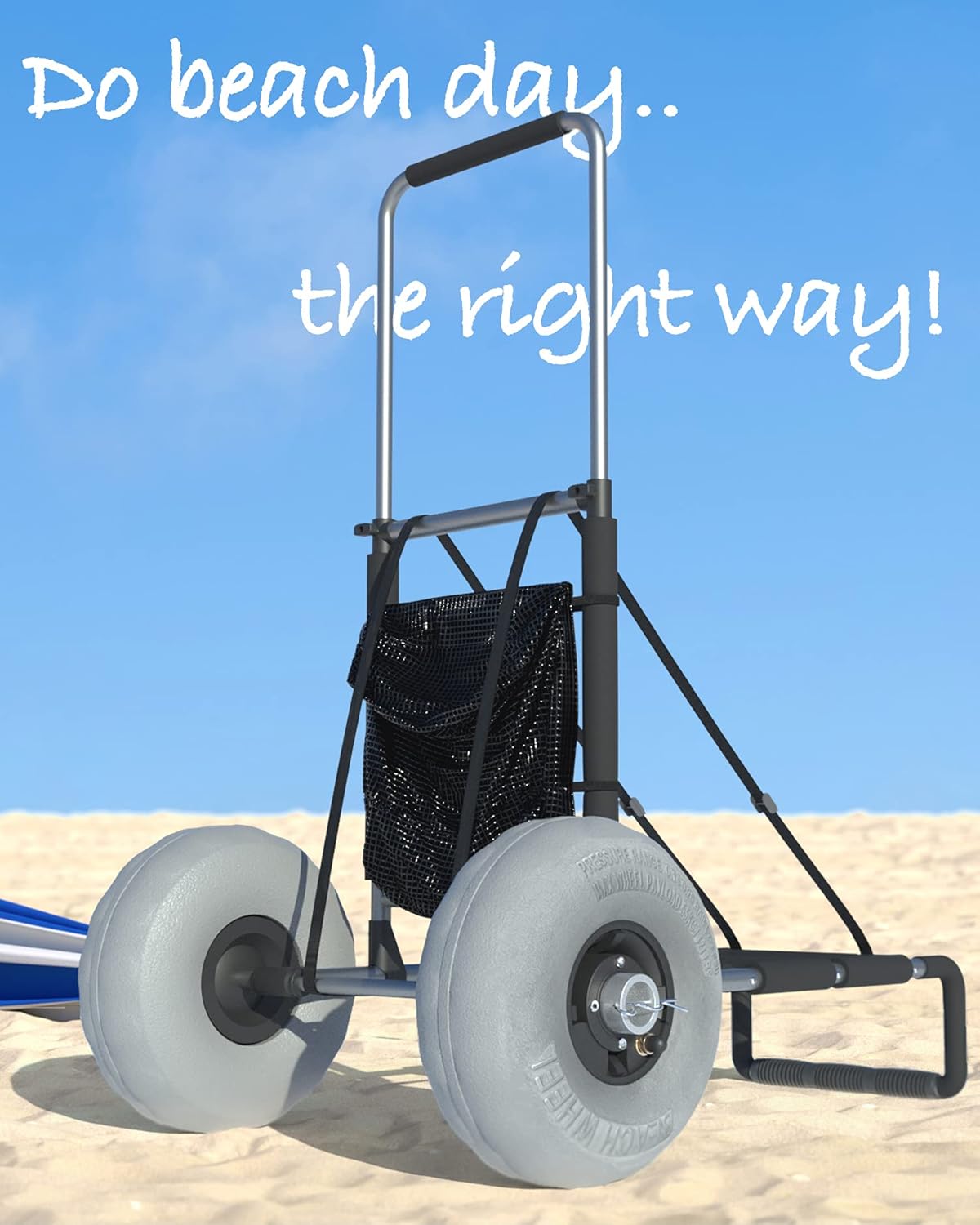 Galvanox Sand-Warrior Beach Cart with Big Sand Wheels - Beach Wagon with Large 8 Pneumatic Balloon Wheels & Tires, Compact Fold-Flat Design