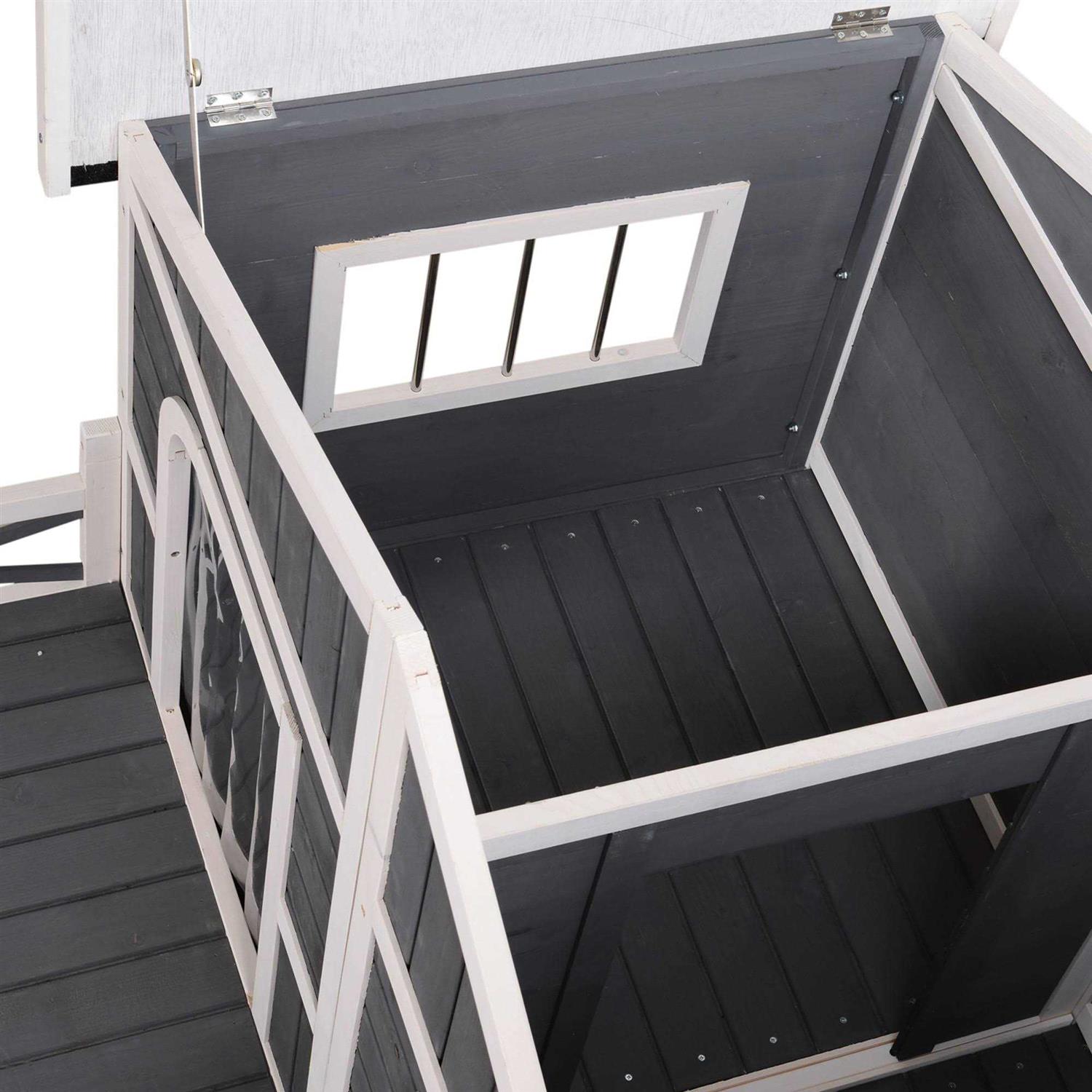 PawHut 59x64x39 Wood Large Dog House Cabin Style Elevated Pet Shelter w/Porch Deck - Pet Supplies online store