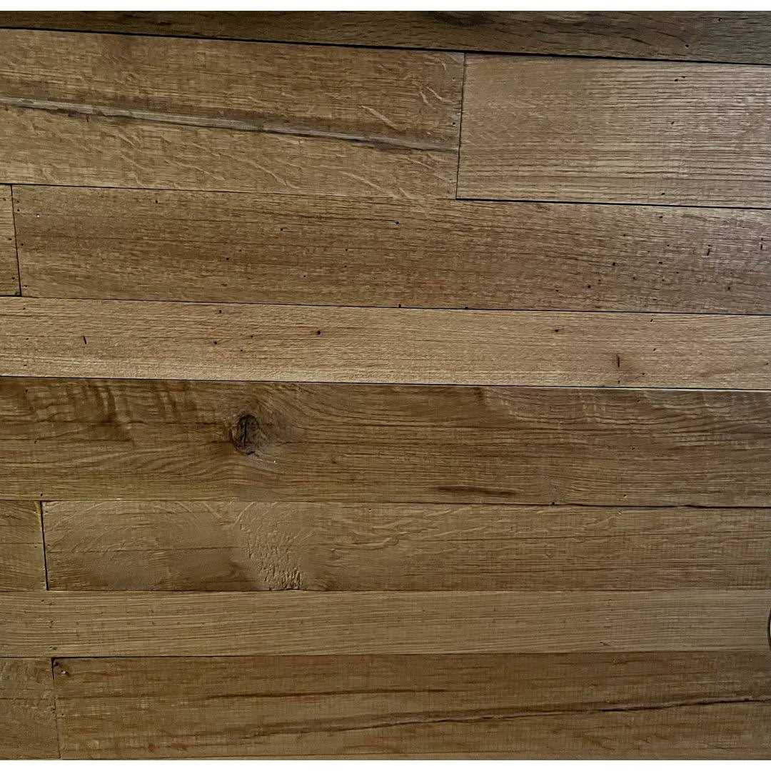 Vintage Timber 3/8 in T. x 4 ft. Random Width 3 in. 5 in. W., 10.59 sq. ft. quartersawn Oak Barnwood Ceiling and Wall Planks