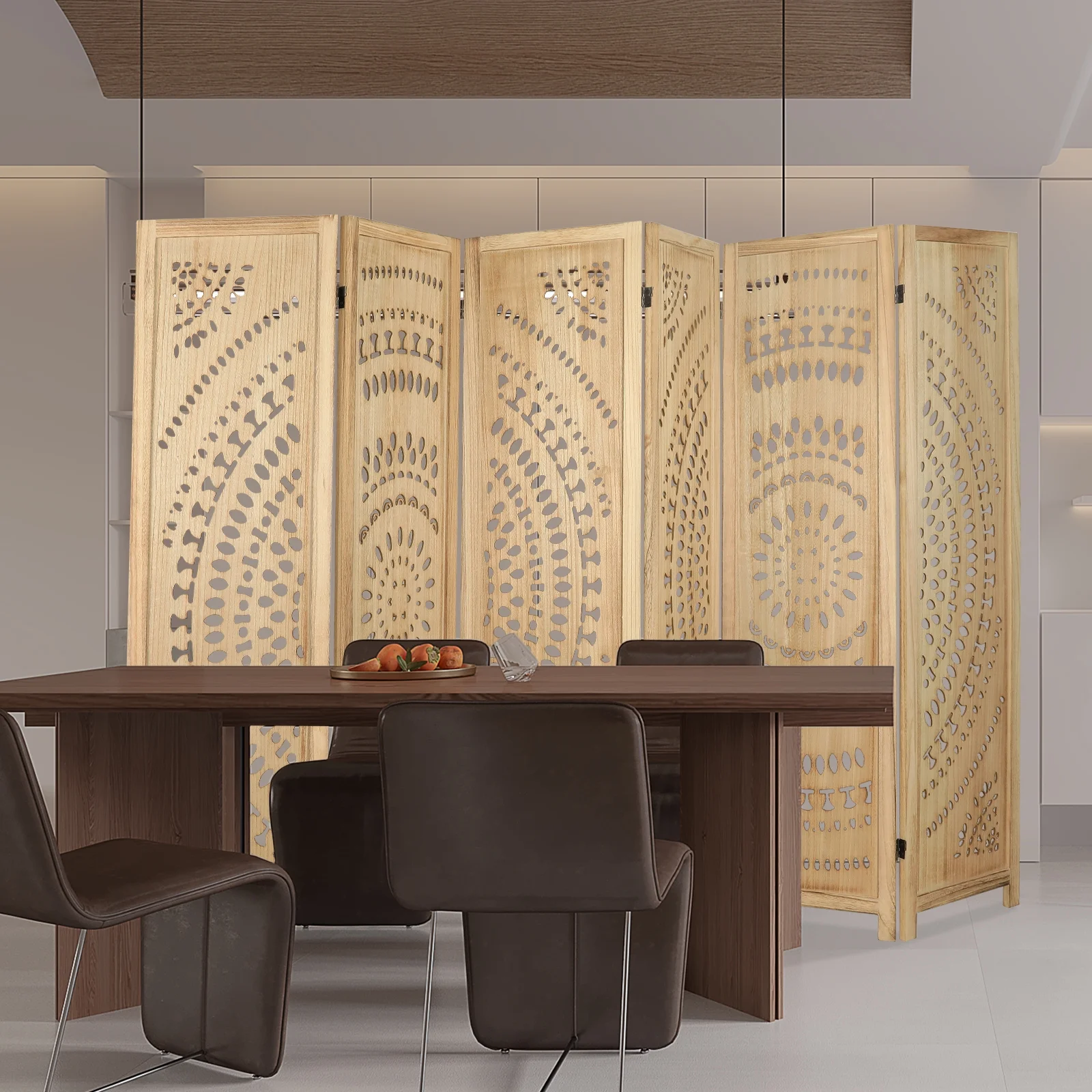 Fionafurn Panel Carved Wood Room Dividers 5.6FT Room Divider and Folding Privacy Screen Freestanding Wooden Screen Room Divider Room Separation for