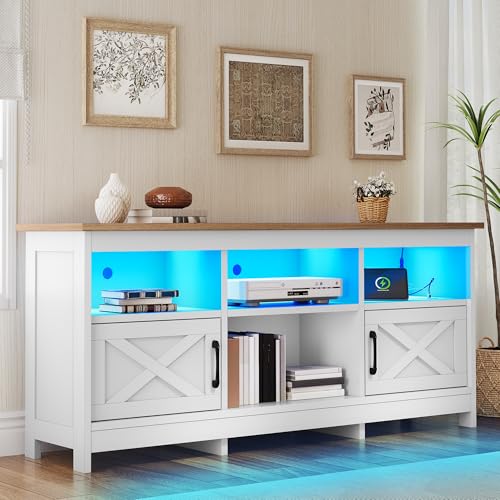 YITAHOME TV Stand for 65 Inch TVs, Entertainment Center with Storage Cabinets, Power Outlet & LED Light