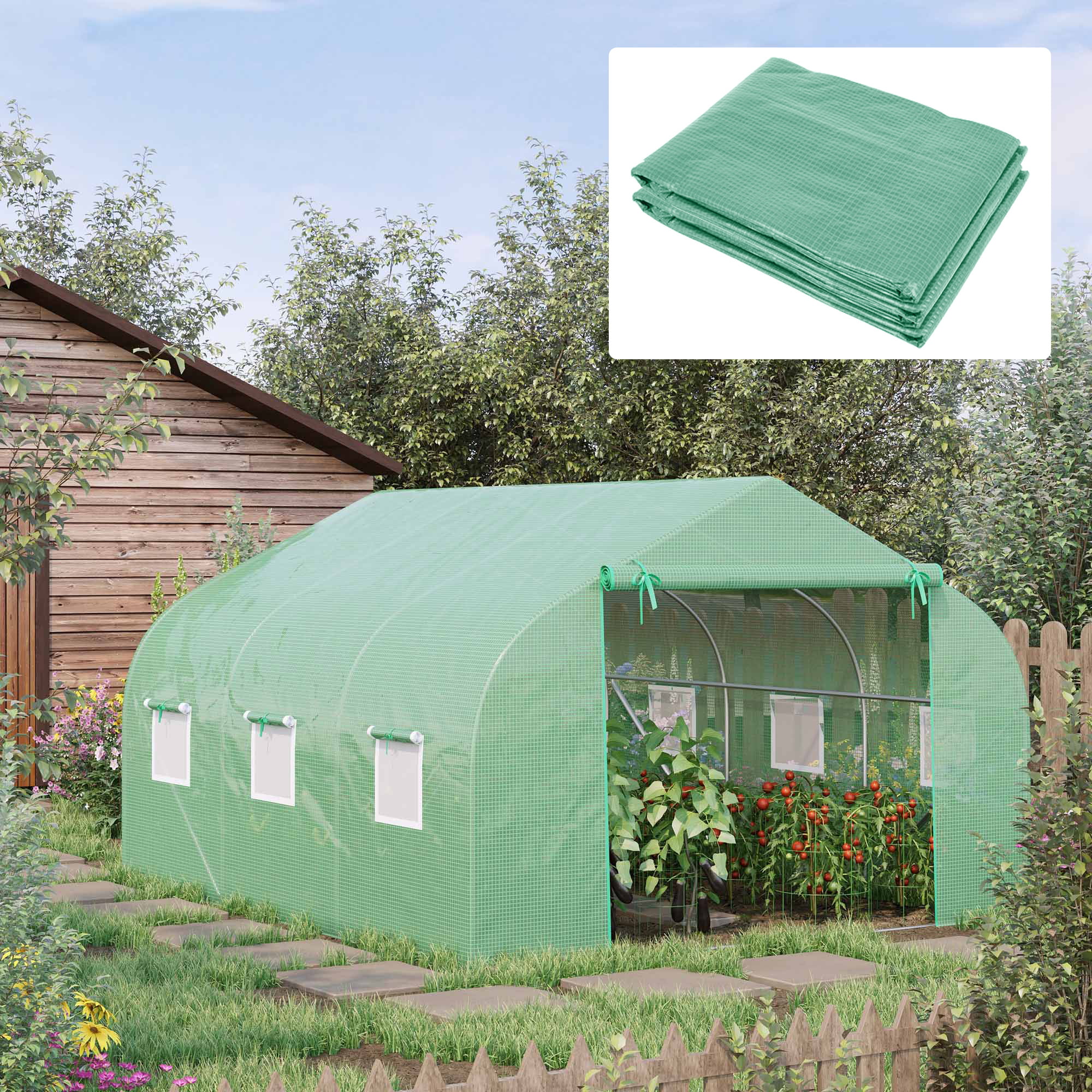 Outsunny 11.4' x 9.8' x 6.6' Greenhouse Replacement Cover, Green - Curated Treasures Market