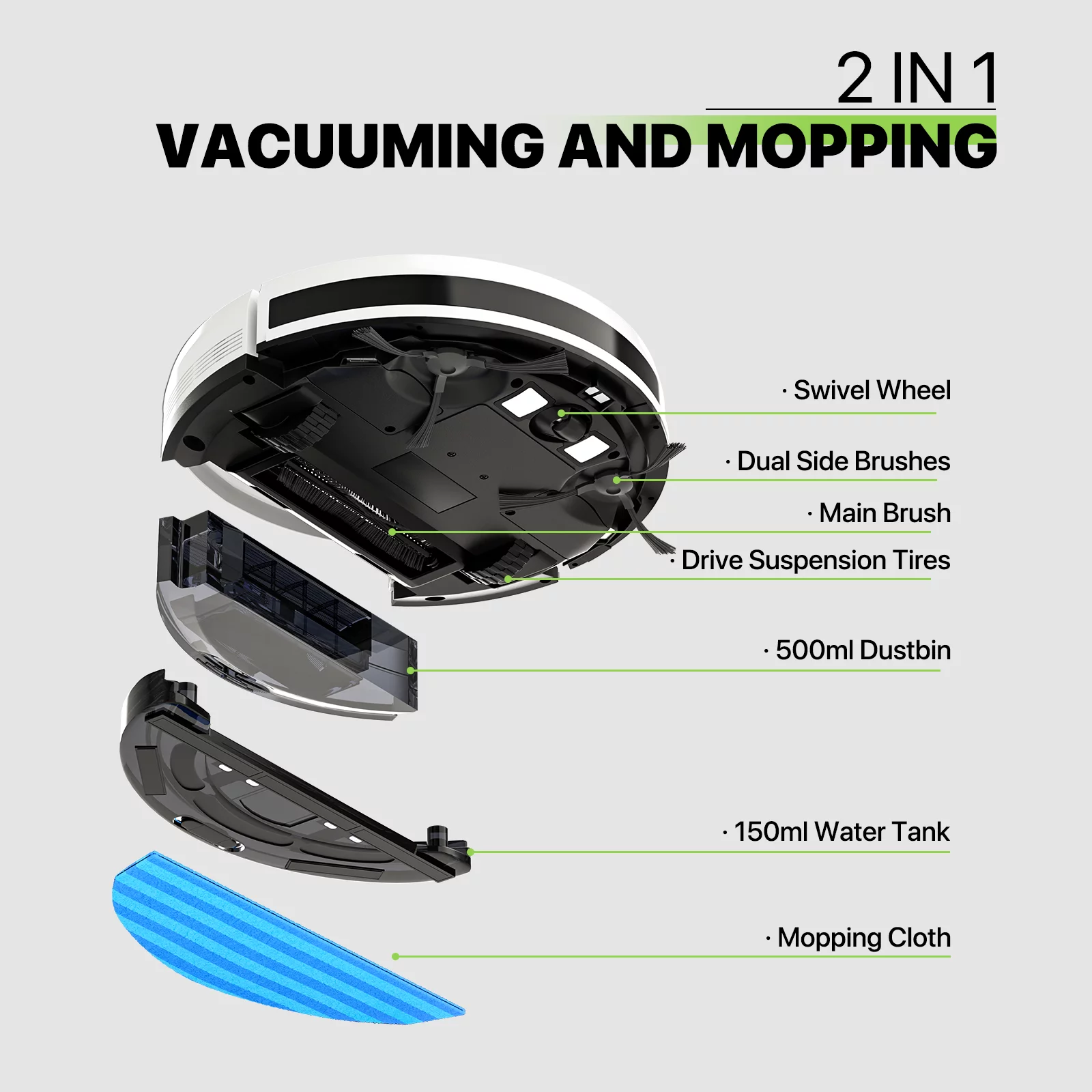 Magshion Robot Vacuum Cleaner, 2 in 1 Robot Vacuum and Mop Combo, Automatic Self-Charging Robotic Vacuum With WIFI Connection