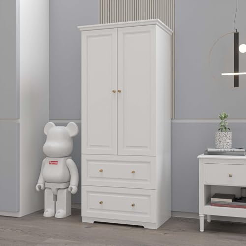 78.74” 6-Door Large Armoire Wardrobe Closet, Bedroom Armoire with 3 Drawers & 2 Hanging Rod, Wooden Armoires and Wardrobe