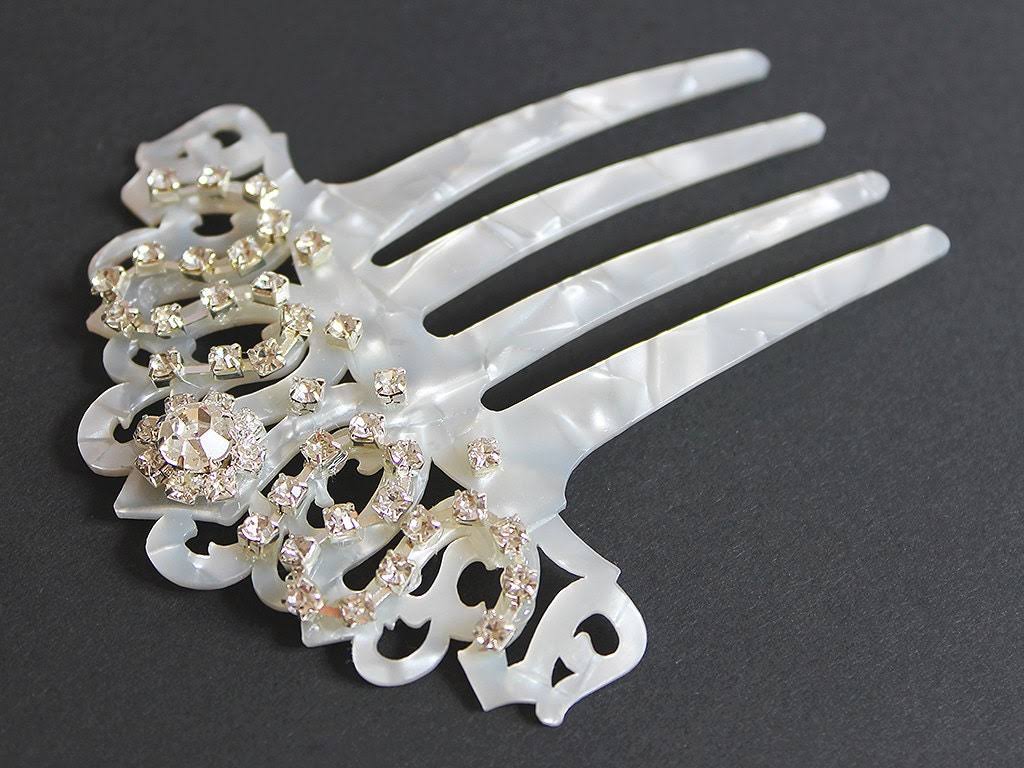 Aristocrafts Mother of Pearl Rhinestone Bridal Hair Comb, Art Deco Hair Comb, Art Nouveau, Spanish Comb, Mantilla Veil Accessory